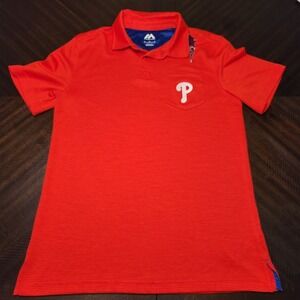 MLB Philadelphia Phillies Majestic Cool Field Performance Polo Shirt Mens Medium